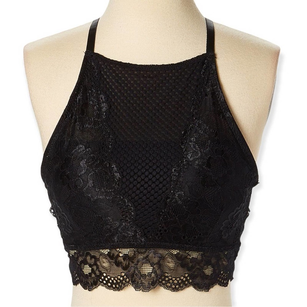 René Rofé Black Corset Bustier Top Mesh Accent High Neck Bralette Size Large